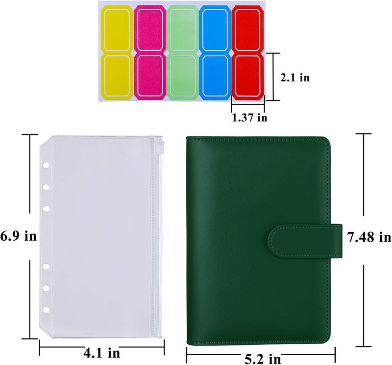 Antner A6 Budget Binder with Zipper Cash Envelopes for Money Organizer & Budgeting, PU Budget Planner Money Saving Binder with Cash Stuffing Envelopes & Labels for Home Office Travel, Dark Green - Image 5