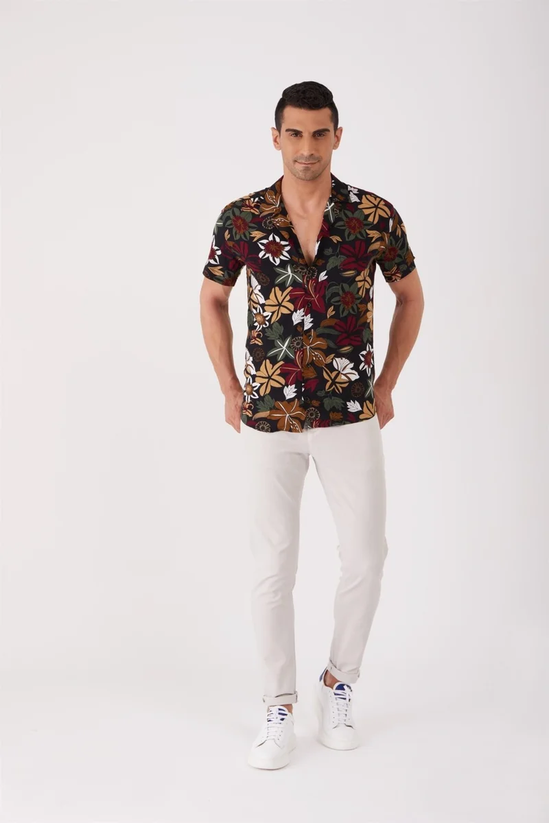 دوفي Mix Men's Slim Fit Open Collar Short Sleeve Shirt