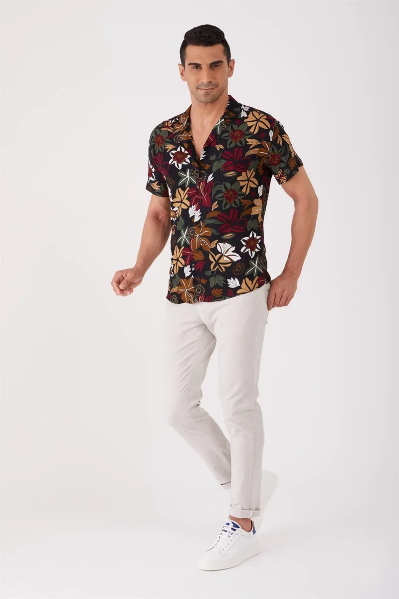 دوفي Mix Men's Slim Fit Open Collar Short Sleeve Shirt