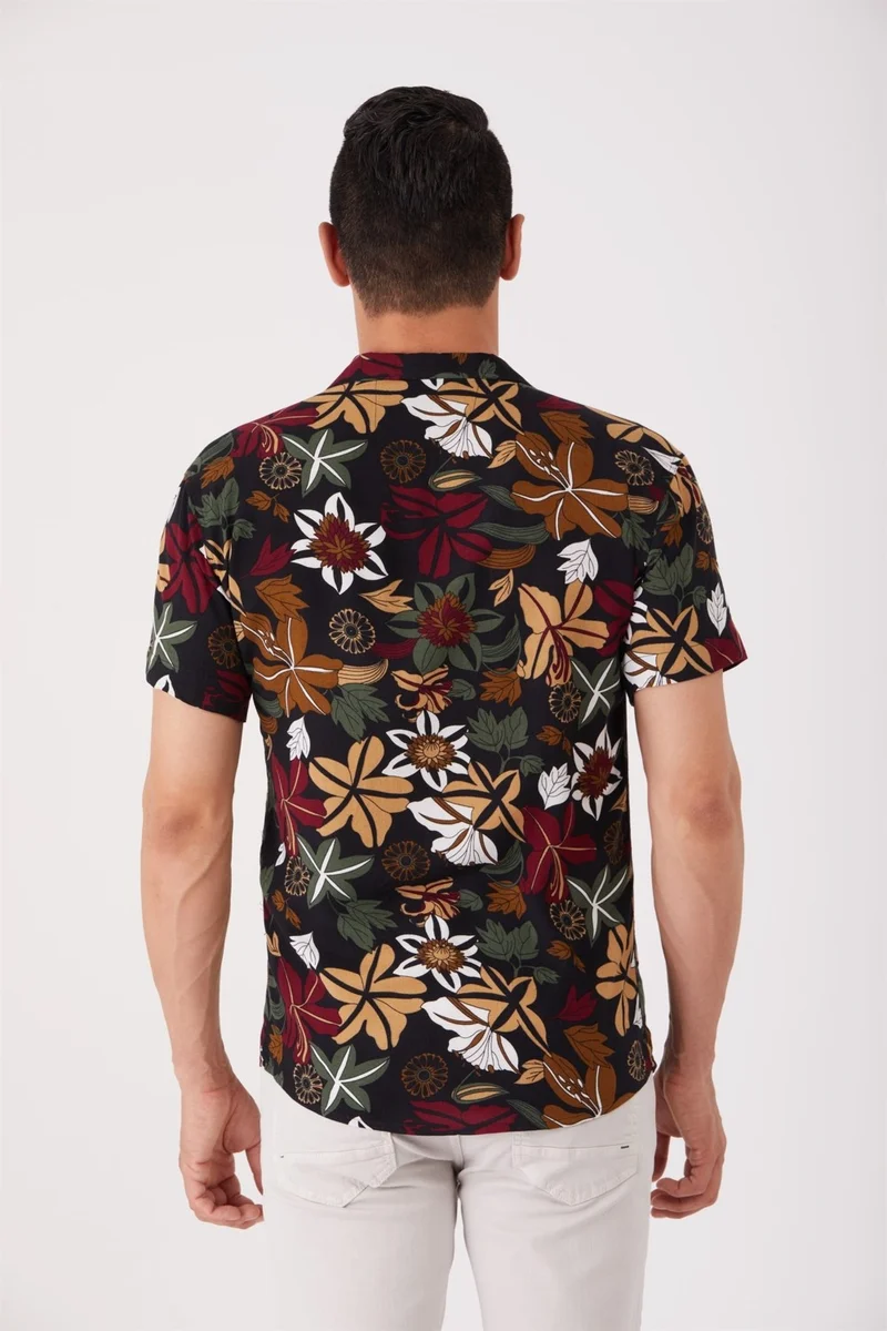 دوفي Mix Men's Slim Fit Open Collar Short Sleeve Shirt
