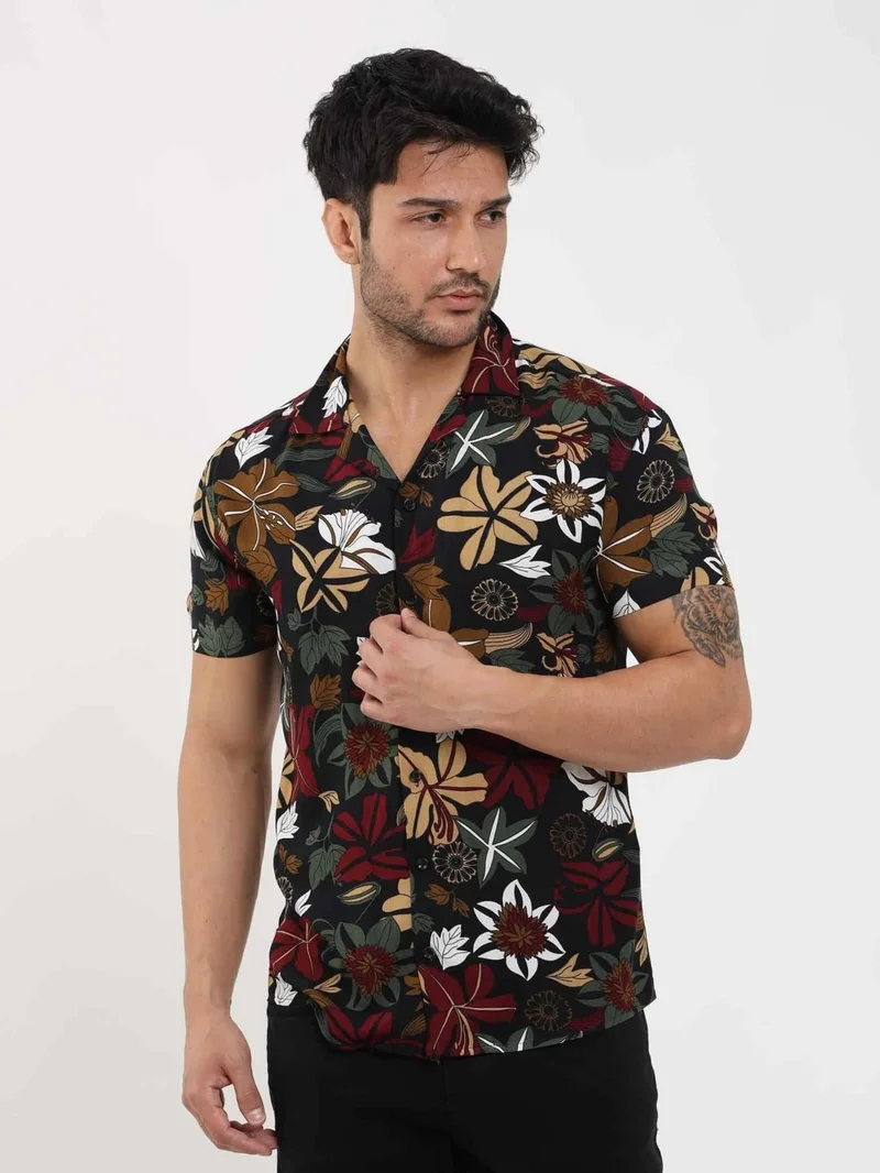 دوفي Mix Men's Slim Fit Open Collar Short Sleeve Shirt