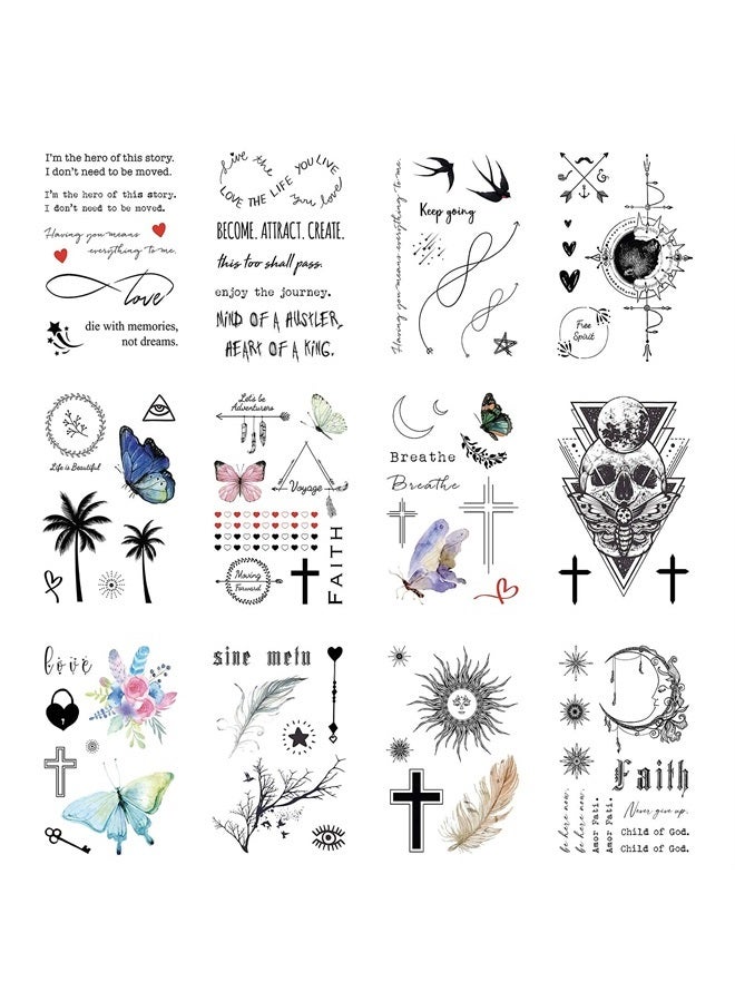 Everjoy تاتو مؤقت واقعي من إيفرجوي 100+ تصميم، 16 ورقة، اقتباسات ملهمة، عيش، اضحك، أحب، إيمان، أمل، تنفس، بوهو، فراشة، قلب، صليب، تاتو لانهائي - Image 4