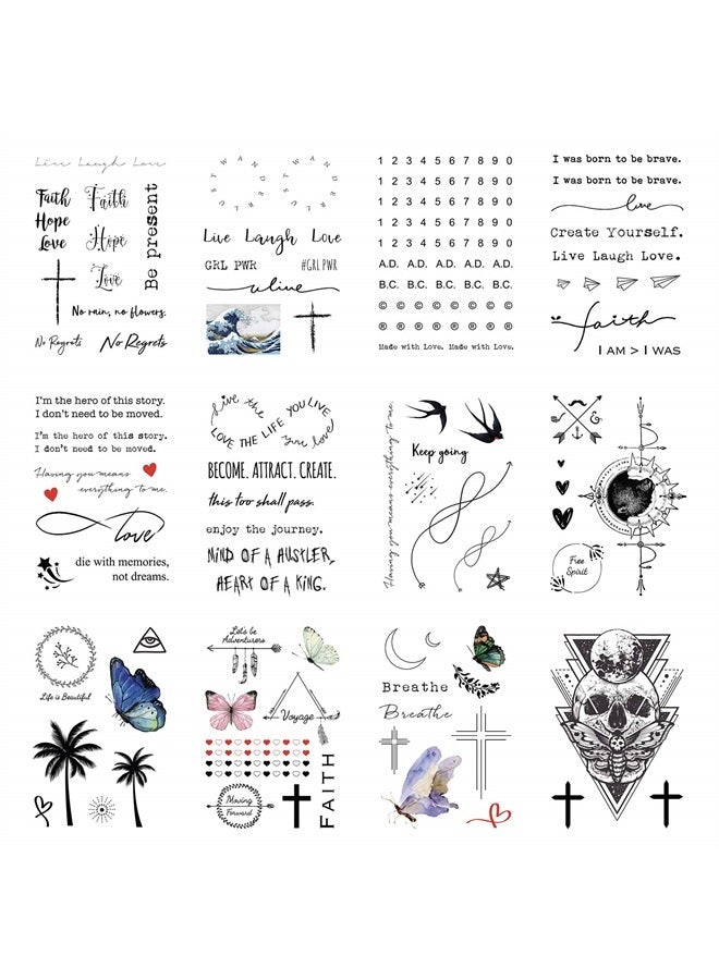 Everjoy تاتو مؤقت واقعي من إيفرجوي 100+ تصميم، 16 ورقة، اقتباسات ملهمة، عيش، اضحك، أحب، إيمان، أمل، تنفس، بوهو، فراشة، قلب، صليب، تاتو لانهائي - Image 1