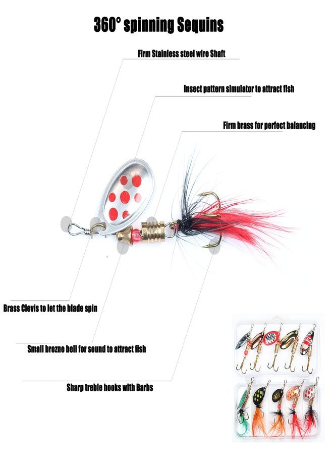 EXAURAFELIS 10PCS Trout Fishing Lures Kit Spinnerbait Rooster Tail Spoon Lures for Bass Salmon Spinner Baits with Tackle Box - Image 5