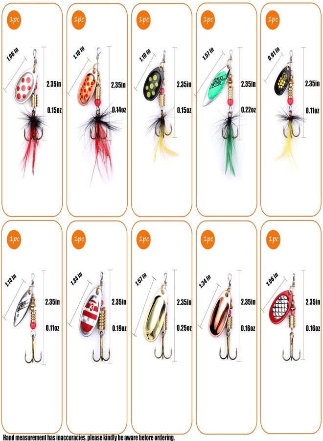 EXAURAFELIS 10PCS Trout Fishing Lures Kit Spinnerbait Rooster Tail Spoon Lures for Bass Salmon Spinner Baits with Tackle Box - Image 3