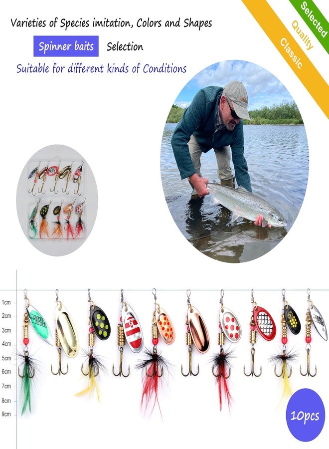 EXAURAFELIS 10PCS Trout Fishing Lures Kit Spinnerbait Rooster Tail Spoon Lures for Bass Salmon Spinner Baits with Tackle Box - Image 4