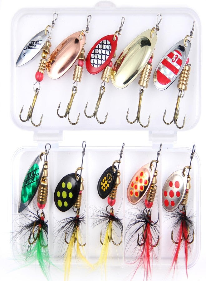 EXAURAFELIS 10PCS Trout Fishing Lures Kit Spinnerbait Rooster Tail Spoon Lures for Bass Salmon Spinner Baits with Tackle Box - Image 1