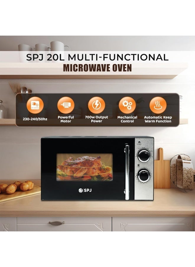 اس بي جي فرن ميكروويف SPJ سعة ٢٠ لترًا - قوة ٧٠٠ واط | ٦ مستويات طاقة قابلة للتعديل | خاصية إذابة الثلج والطهي السريع | مؤقت ٣٠ دقيقة | قفل أمان للأطفال | صغير الحجم وسهل الاستخدام | مثالي للمنزل والمكتب | MWBLU-20L002 | أسود - Image 2