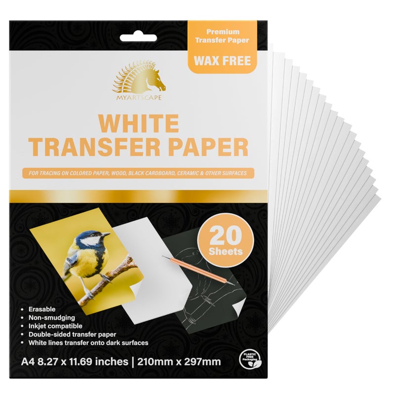 MyArtscape Graphite Transfer Paper, 20 White Sheets - Wax Free - Erasable - Smudge-Free - Ideal for Drawing and Tracing - Premium Arts and Crafts Supplies - Image 1