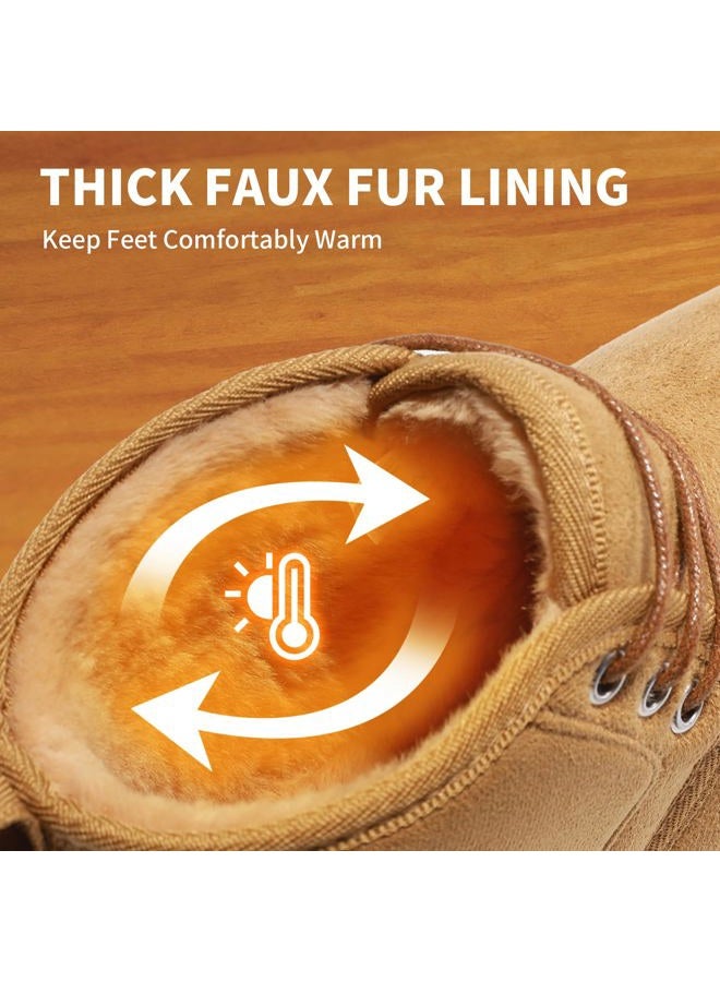 Mixin Men's Winter Snow Boots Fuzzy Cozy Suede Leather Cold Weather Warm Outdoor Casual Ankle Boots, Bronze, 12 - Image 3