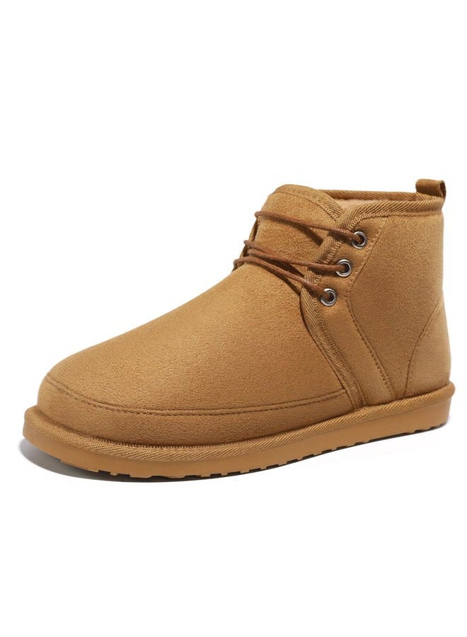 Mixin Men's Winter Snow Boots Fuzzy Cozy Suede Leather Cold Weather Warm Outdoor Casual Ankle Boots, Bronze, 12 - Image 1