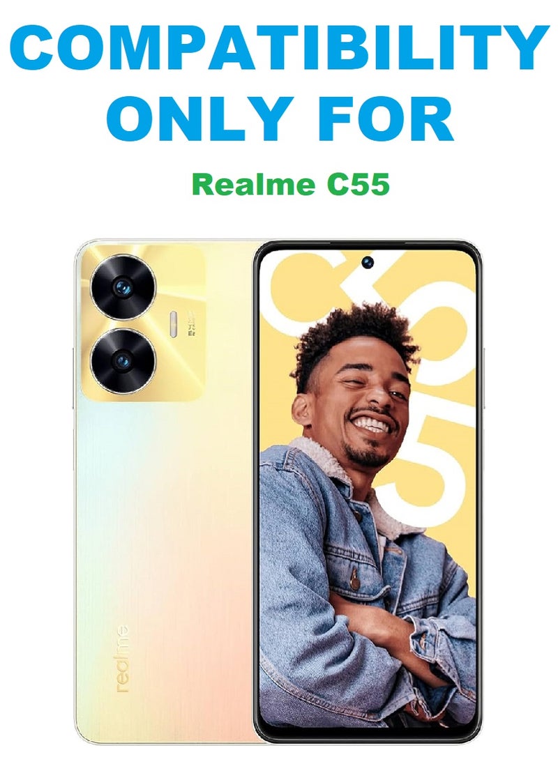 2 Pieces Tempered Glass Screen Protector Clear Designed For Realme C55  Full Screen Coverage And Bubble Free