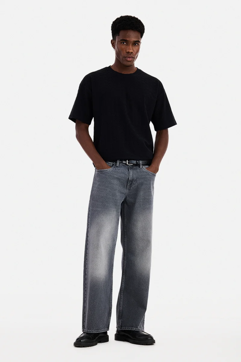سنيتش Grey Solid Loose Fit Streetwear Jeans