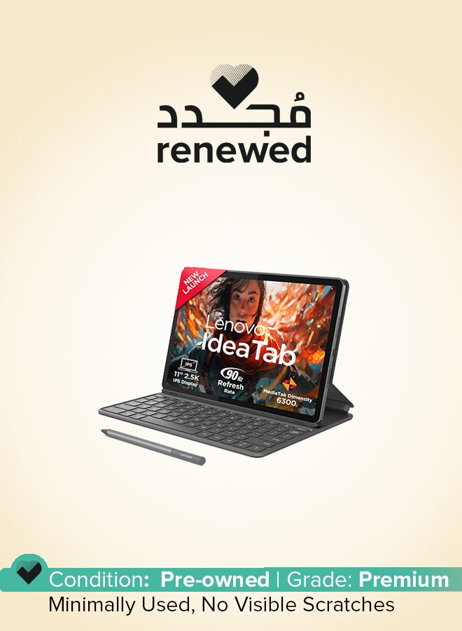 لينوفو Renewed - Idea Tab with Folio Keyboard + Tab Pen | Wi-Fi + 5G |11" Display, 2.5K Resolution, 90Hz Refresh|8GB RAM, 256GB ROM| MediaTek Dimensity 6300| 7040mAh|4 Speakers| USB-C| Luna Grey - Image 1