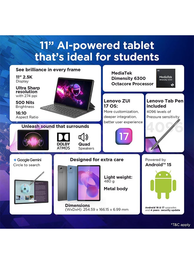 لينوفو Renewed - Idea Tab with Folio Keyboard + Tab Pen | Wi-Fi + 5G |11" Display, 2.5K Resolution, 90Hz Refresh|8GB RAM, 256GB ROM| MediaTek Dimensity 6300| 7040mAh|4 Speakers| USB-C| Luna Grey - Image 2