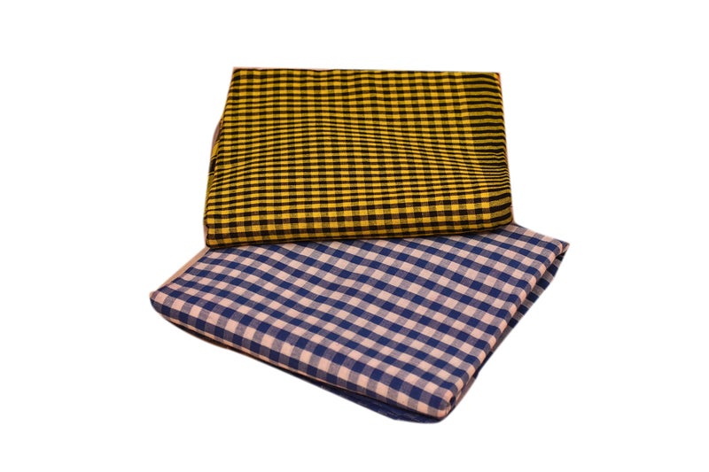 rdassociates ® Bengal Cotton Towel Gamcha Blue Box| Yellow Box Checks for Bathing| Men, Women & Kids (Pack of 2) - Image 1