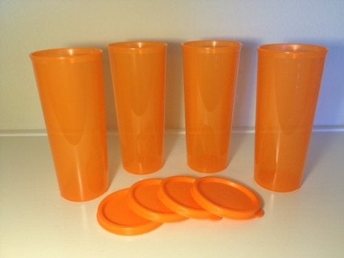 Tupperware NEW TUPPERWARE TUMBLERS 16 OZ CLASSIC STRAIGHT SIDES ORANGE WITH SEALS SET OF 4 - Image 4