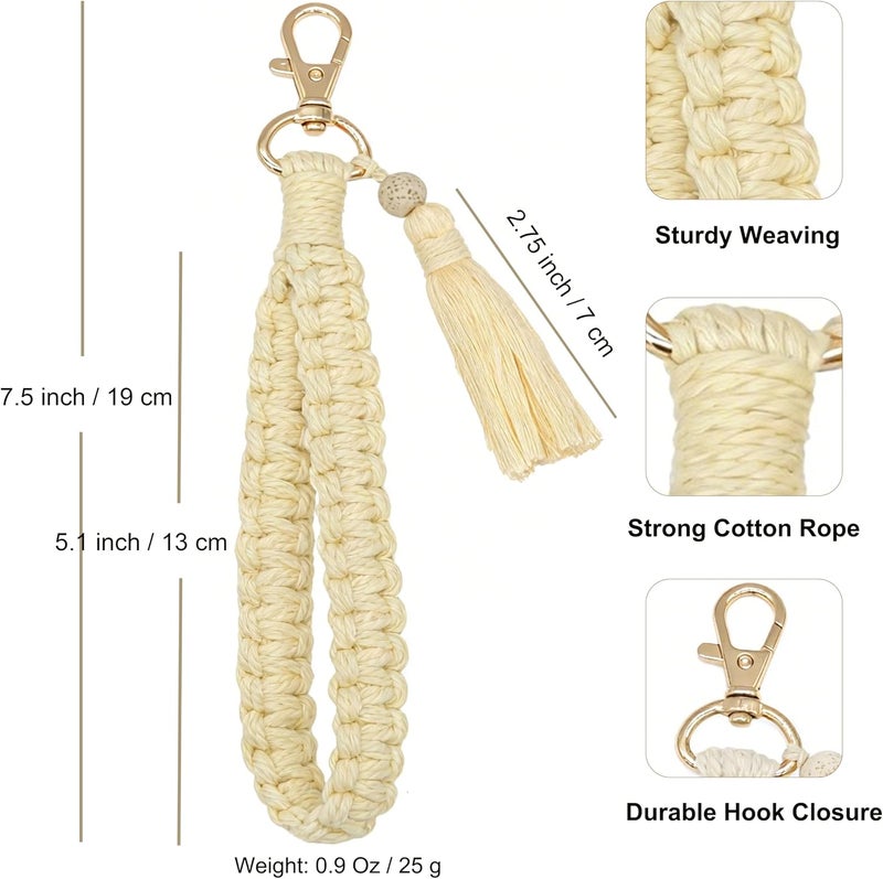 Moydolo Macrame Boho Handmade Cute Bracelet Holder Keychain Wristlet Key Chain Wrist Lanyard for Women Girls - Image 1