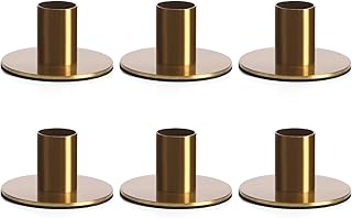 SUJUN Set of 6 Brass Taper Candle Holders - Minimalist Aged Antique Brass Finish Candlestick Holder, Modern Rustic - Image 1
