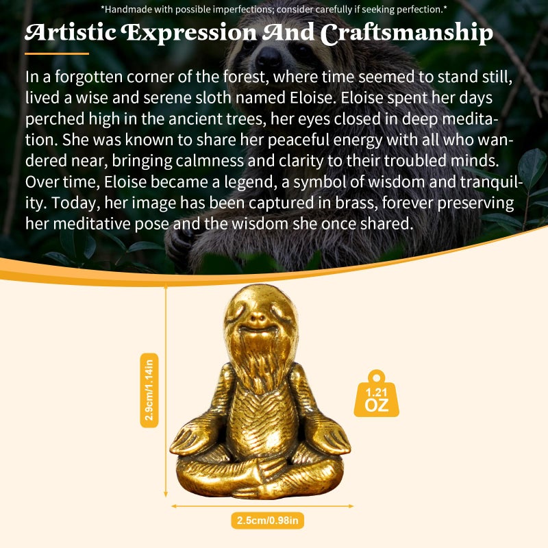 CHOVY Retro Handcrafted Meditating Sloth Statue - 100% Solid Brass Seated Sloth in Thoughtful Pose, Vintage Style Collectible Art Piece for Home & Office | Unique Gift for Nature Lovers - Image 3