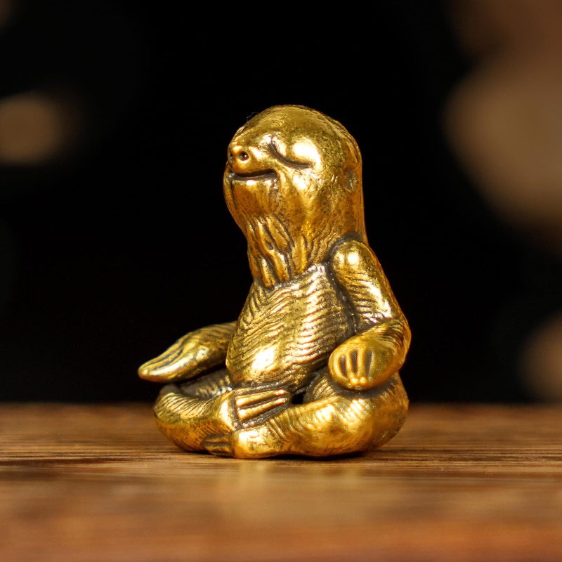 CHOVY Retro Handcrafted Meditating Sloth Statue - 100% Solid Brass Seated Sloth in Thoughtful Pose, Vintage Style Collectible Art Piece for Home & Office | Unique Gift for Nature Lovers - Image 4