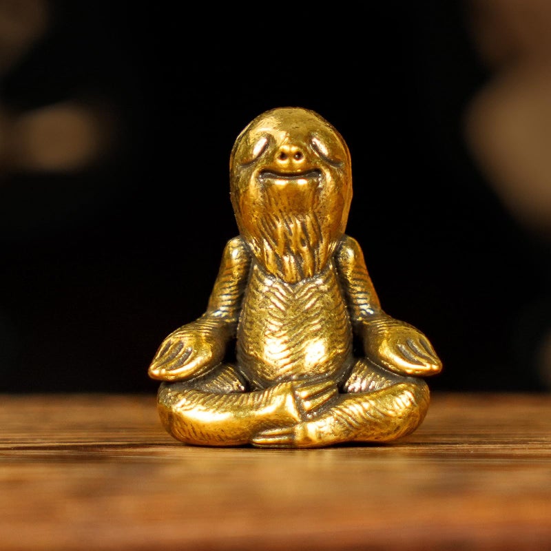 CHOVY Retro Handcrafted Meditating Sloth Statue - 100% Solid Brass Seated Sloth in Thoughtful Pose, Vintage Style Collectible Art Piece for Home & Office | Unique Gift for Nature Lovers - Image 1