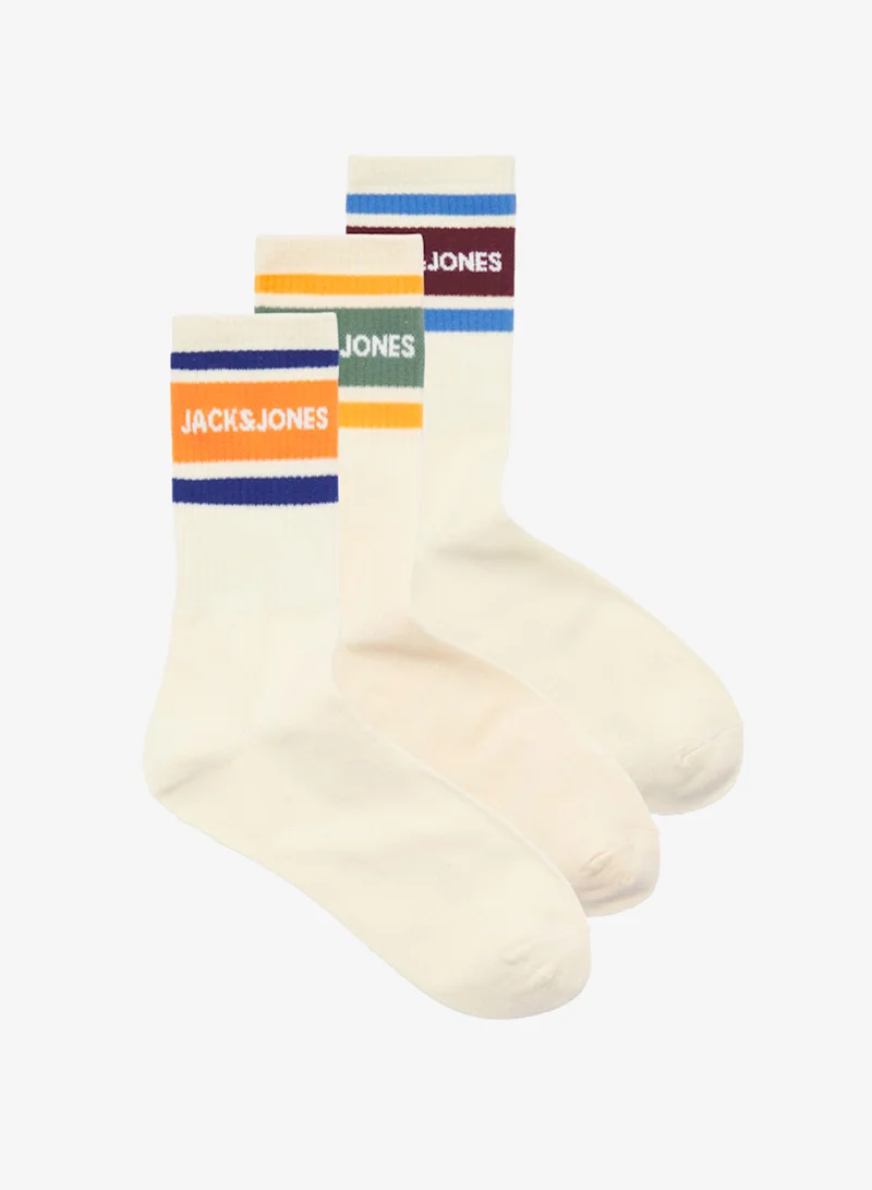 جاك وجونز جونيور مجموعة من 3 جوارب شبابية مزينة بالشعار