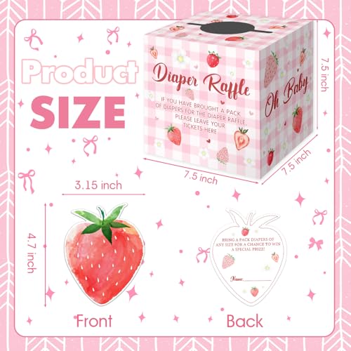 Fisahat Berry Sweet Baby Shower Decorations 50PCs Pink Strawberry Diaper Raffle Tickets with Box A Berry Sweet Baby is on the Way DecorationsStrawberry Baby Shower Diaper Raffle Box - Image 3