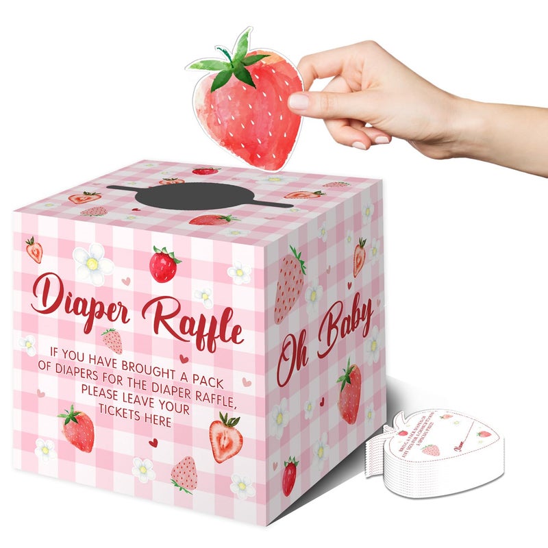 Fisahat Berry Sweet Baby Shower Decorations 50PCs Pink Strawberry Diaper Raffle Tickets with Box A Berry Sweet Baby is on the Way DecorationsStrawberry Baby Shower Diaper Raffle Box - Image 2