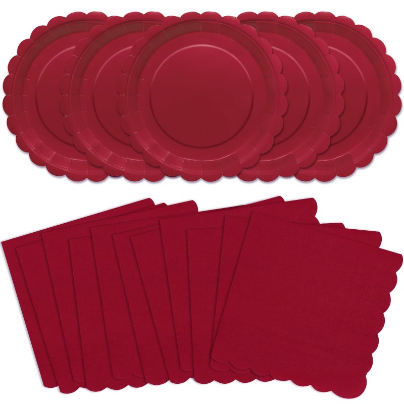 VEIZEDD 100pcs Red Paper Plates Napkins - Red Disposable Party Tableware Set for Birthdays Bridal Shower Baby Shower Valentine's Day (Serves 50) - Image 1