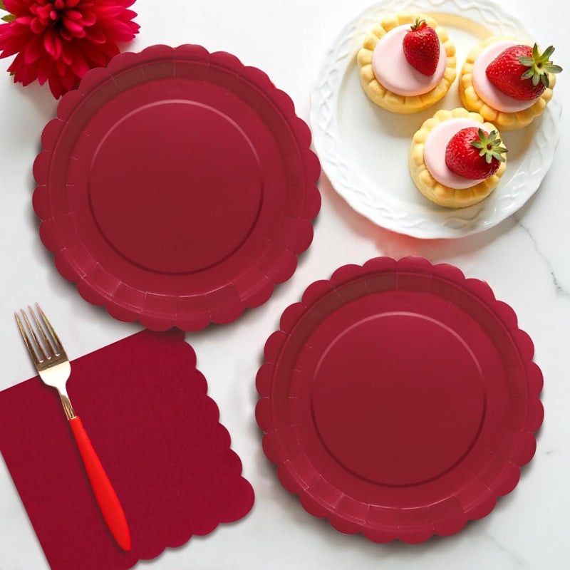 VEIZEDD 100pcs Red Paper Plates Napkins - Red Disposable Party Tableware Set for Birthdays Bridal Shower Baby Shower Valentine's Day (Serves 50) - Image 4