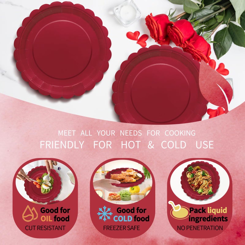 VEIZEDD 100pcs Red Paper Plates Napkins - Red Disposable Party Tableware Set for Birthdays Bridal Shower Baby Shower Valentine's Day (Serves 50) - Image 3