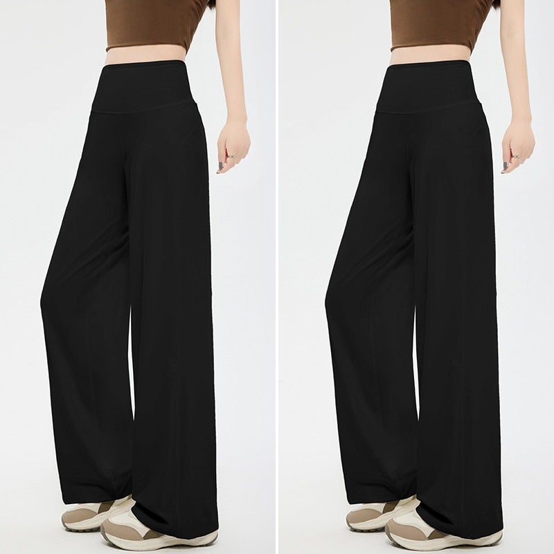 Qi Ta Women's High-Waisted Wide-Leg Yoga Pants with Pockets - Slimming Straight Leg Trousers for Running, Training & Fitness - Image 1
