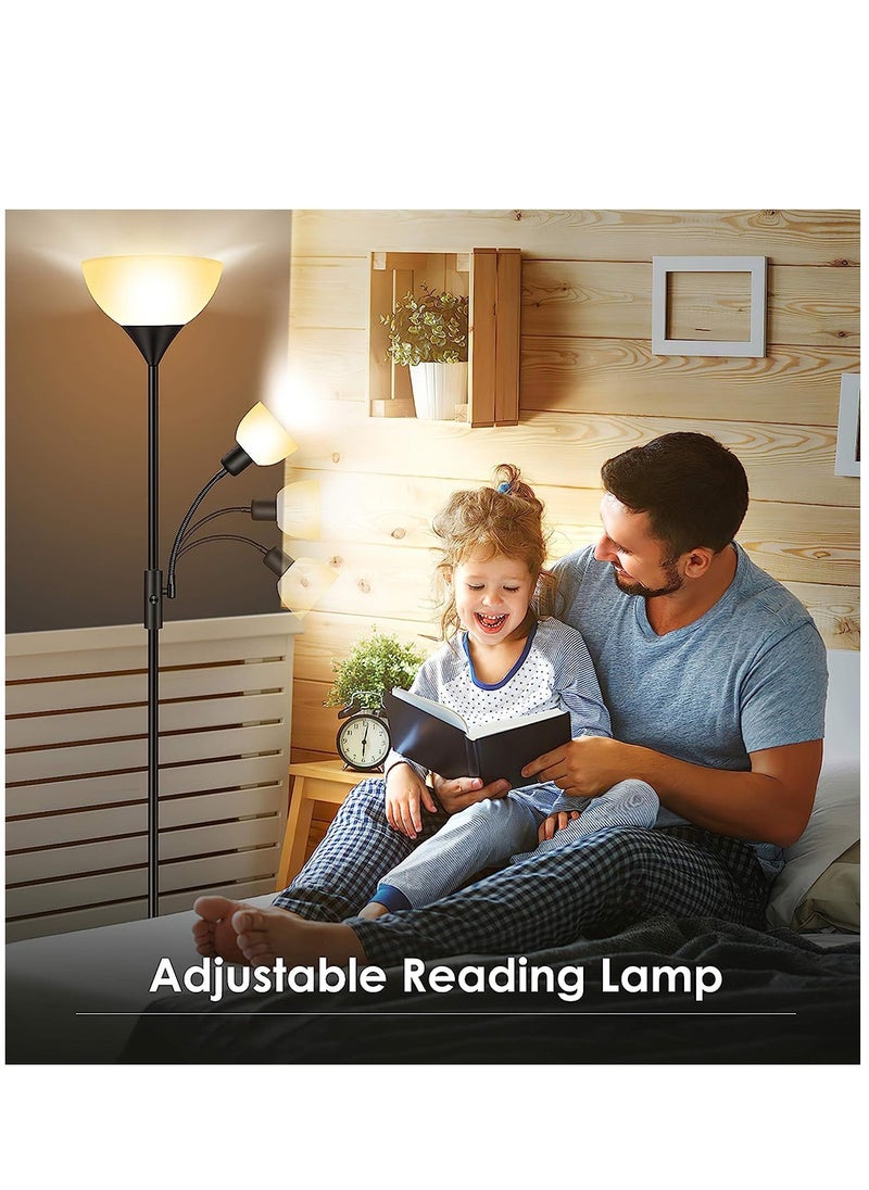 Arabest Floor Reading Lamp, Led Light Source, White Lampshade, Modern Home Decor Lamp for Library/Bedroom/Living Room Black 30x30x180 cm  - Image 5