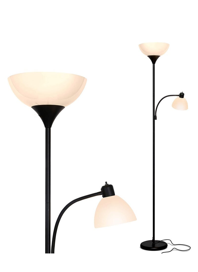 Arabest Floor Reading Lamp, Led Light Source, White Lampshade, Modern Home Decor Lamp for Library/Bedroom/Living Room Black 30x30x180 cm  - Image 1