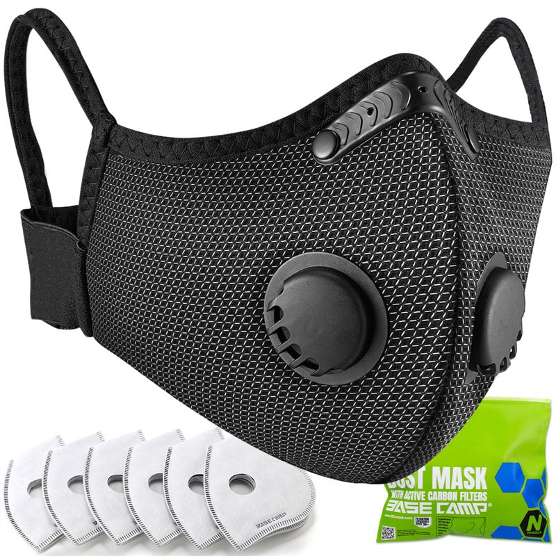 BASE CAMP Silver and Black Upgrade M Plus Dust Mask, Reusable Respirator Face Mask with 6 Activated Carbon Filters, Safety Work Masks for Woodworking, Construction, Yard Lawn Paint, Dust - Image 1