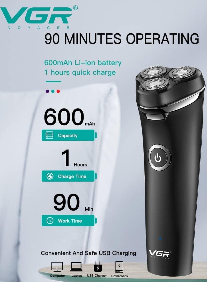 VGR Professional Men's Shaver, IPX6 Waterproof, 3D Rotary Heads, USB Rechargeable, Model V-319. black - Image 2