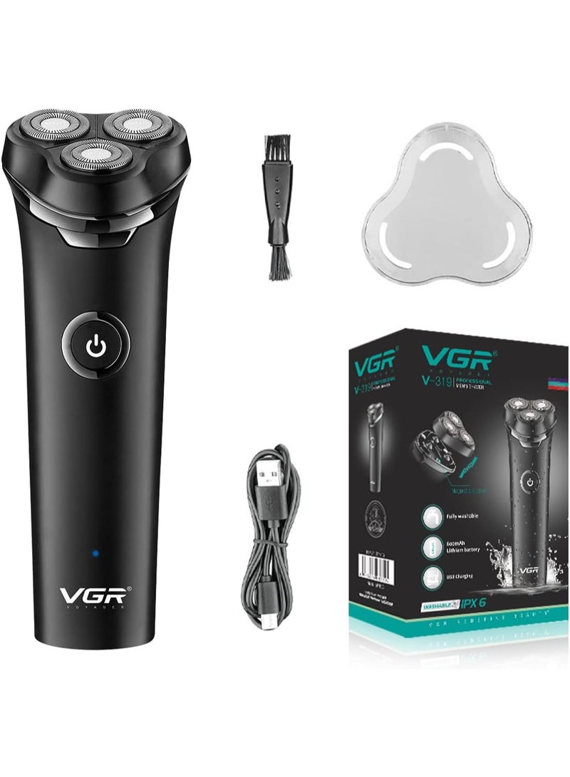 VGR Professional Men's Shaver, IPX6 Waterproof, 3D Rotary Heads, USB Rechargeable, Model V-319. black - Image 1