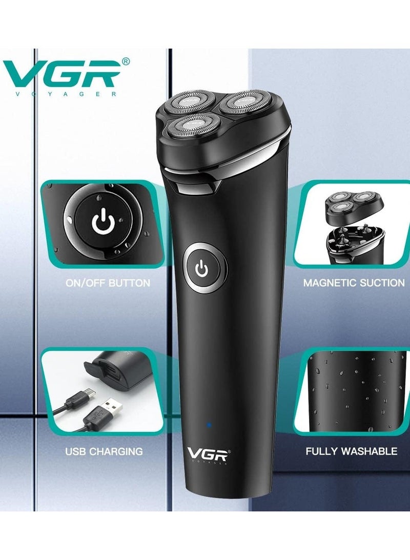 VGR Professional Men's Shaver, IPX6 Waterproof, 3D Rotary Heads, USB Rechargeable, Model V-319. black - Image 3