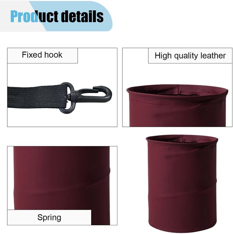 LHDOS Car Trash Can, PU Leather Waterproof Leak Proof Car Garbage Can, Collapsible Pop Up Car Trash Bin, Multipurpose Foldable Car Trash Bag, Portable Storage Bag for Car Interior Hanging (Red) - Image 5