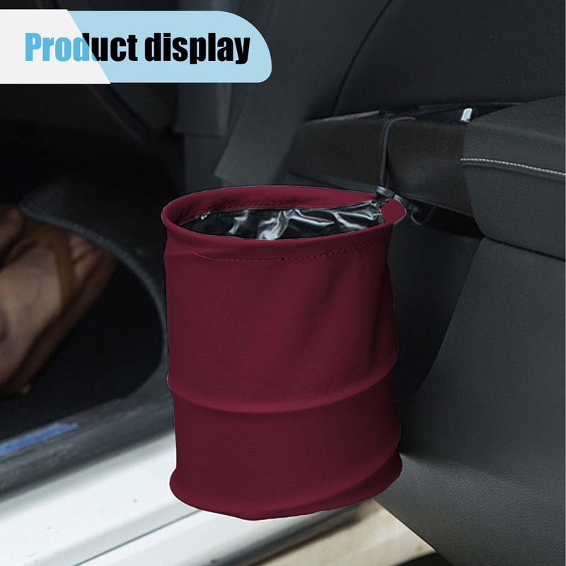LHDOS Car Trash Can, PU Leather Waterproof Leak Proof Car Garbage Can, Collapsible Pop Up Car Trash Bin, Multipurpose Foldable Car Trash Bag, Portable Storage Bag for Car Interior Hanging (Red) - Image 4