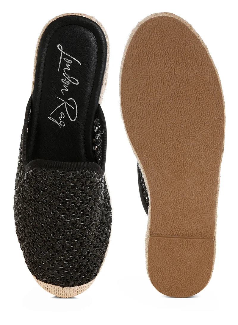 London Rag Raffia Espadrilles Mules in Black