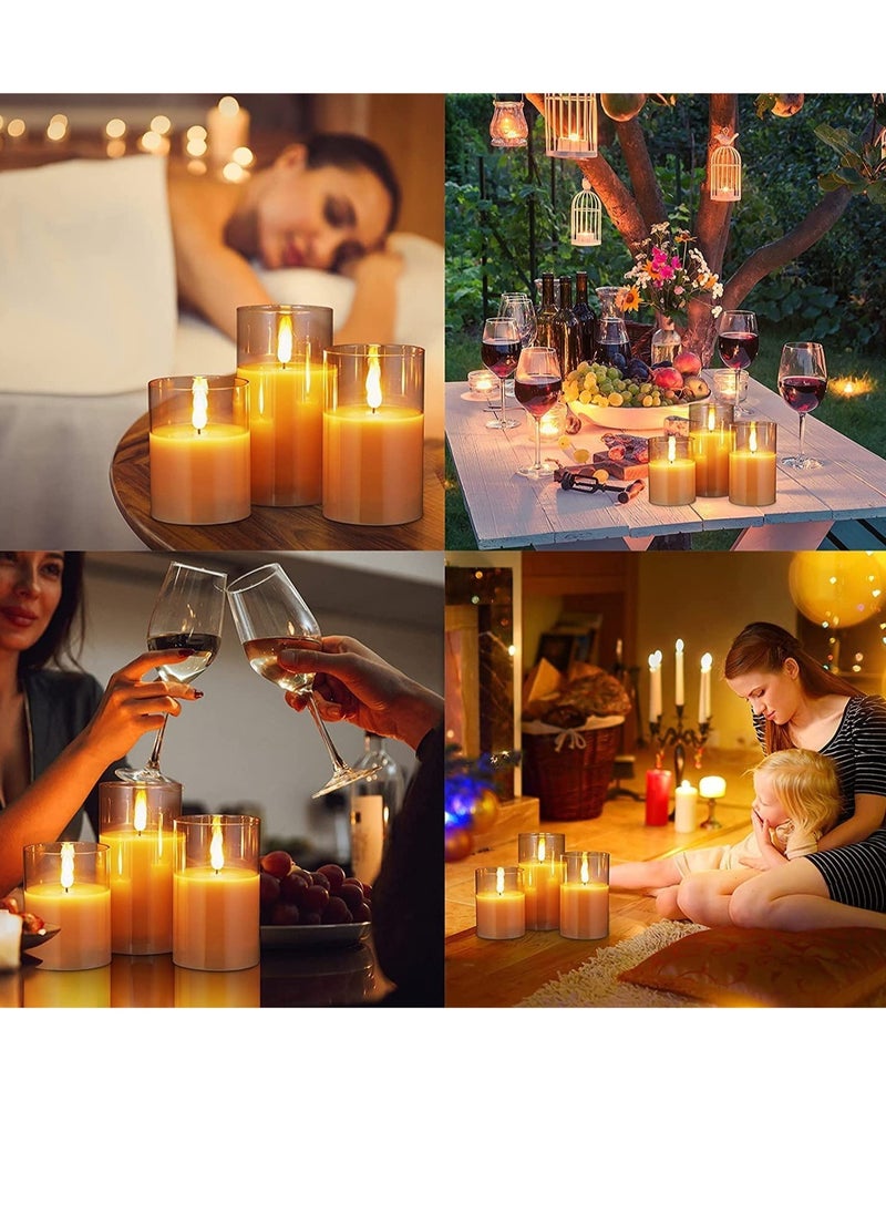 Led Flameless Candles, Battery Operated Real Pillar Wax Flickering Moving Wick Effect Glod  Glass Candle Set with Remote Control Cycling Timer