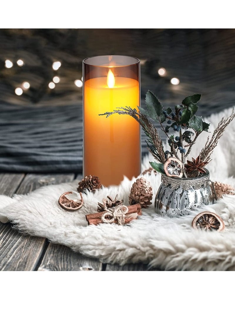 Led Flameless Candles, Battery Operated Real Pillar Wax Flickering Moving Wick Effect Glod  Glass Candle Set with Remote Control Cycling Timer