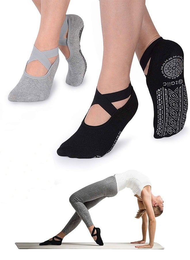Yoga Socks for Women Non-Slip Grips &Straps, ldeal for Pilates, Pure Barre, Ballet,Dance, Barefoot Workout - Image 1