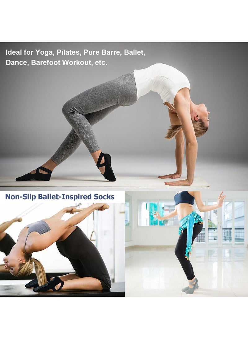 Yoga Socks for Women Non-Slip Grips &Straps, ldeal for Pilates, Pure Barre, Ballet,Dance, Barefoot Workout - Image 3