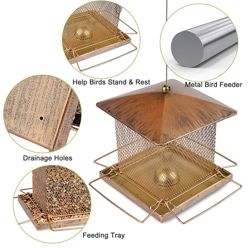 IWNTWY Bird Feeder, Heavy Duty Metal Bird Feeders for Outdoor Hanging, Wild Birdfeeder with Buckle for Garden Yard Outside Backyard, 3.5LB Large Capacity - Image 3