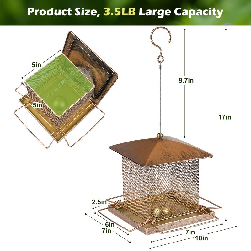 IWNTWY Bird Feeder, Heavy Duty Metal Bird Feeders for Outdoor Hanging, Wild Birdfeeder with Buckle for Garden Yard Outside Backyard, 3.5LB Large Capacity - Image 2