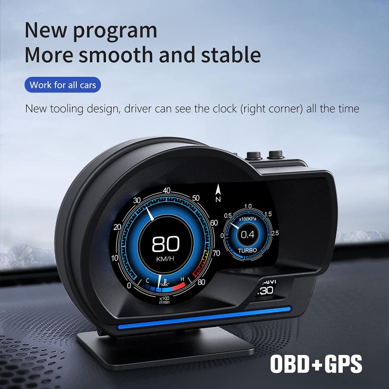 AZIJYV OBD2 Gauge Display, Heads Up Display for Cars, Digital Speedometer for Car with Water Temperature, Voltage, Fuel Consumption, RPM, Overspeed Alarm,obd2 Gauge Speedometer Suitable for All Car - Image 3