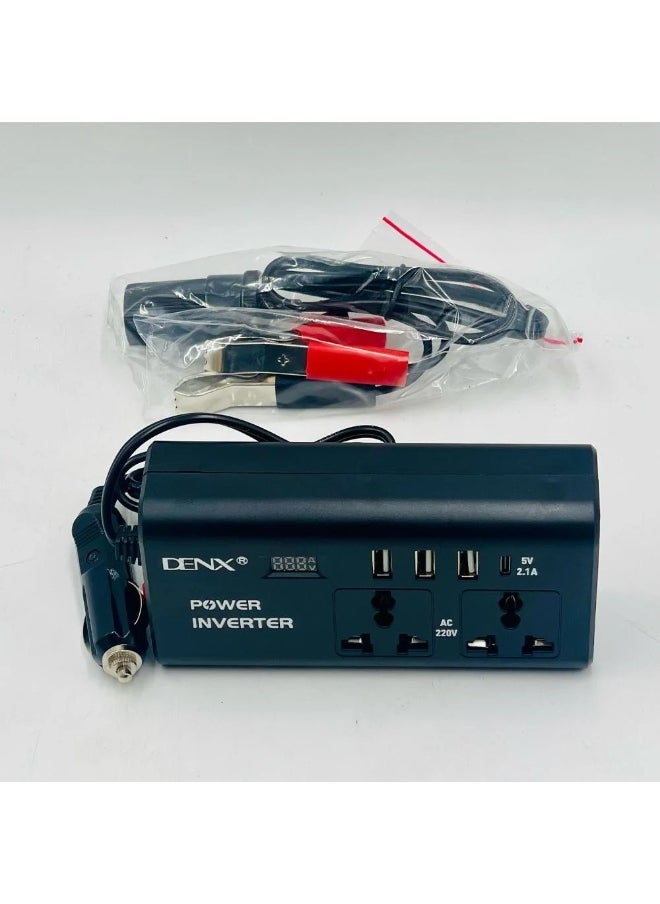 Denx Car Power Inverter 12V DC to 220V AC Converter – Compact & Portable Power Adapter with 3 USB Ports (5V/2.1A), Universal AC Socket, LED Indicator, and Multi-Layer Safety Protection – Ideal for Road Trips, Mobile Charging, and Small Appliances  - Image 4